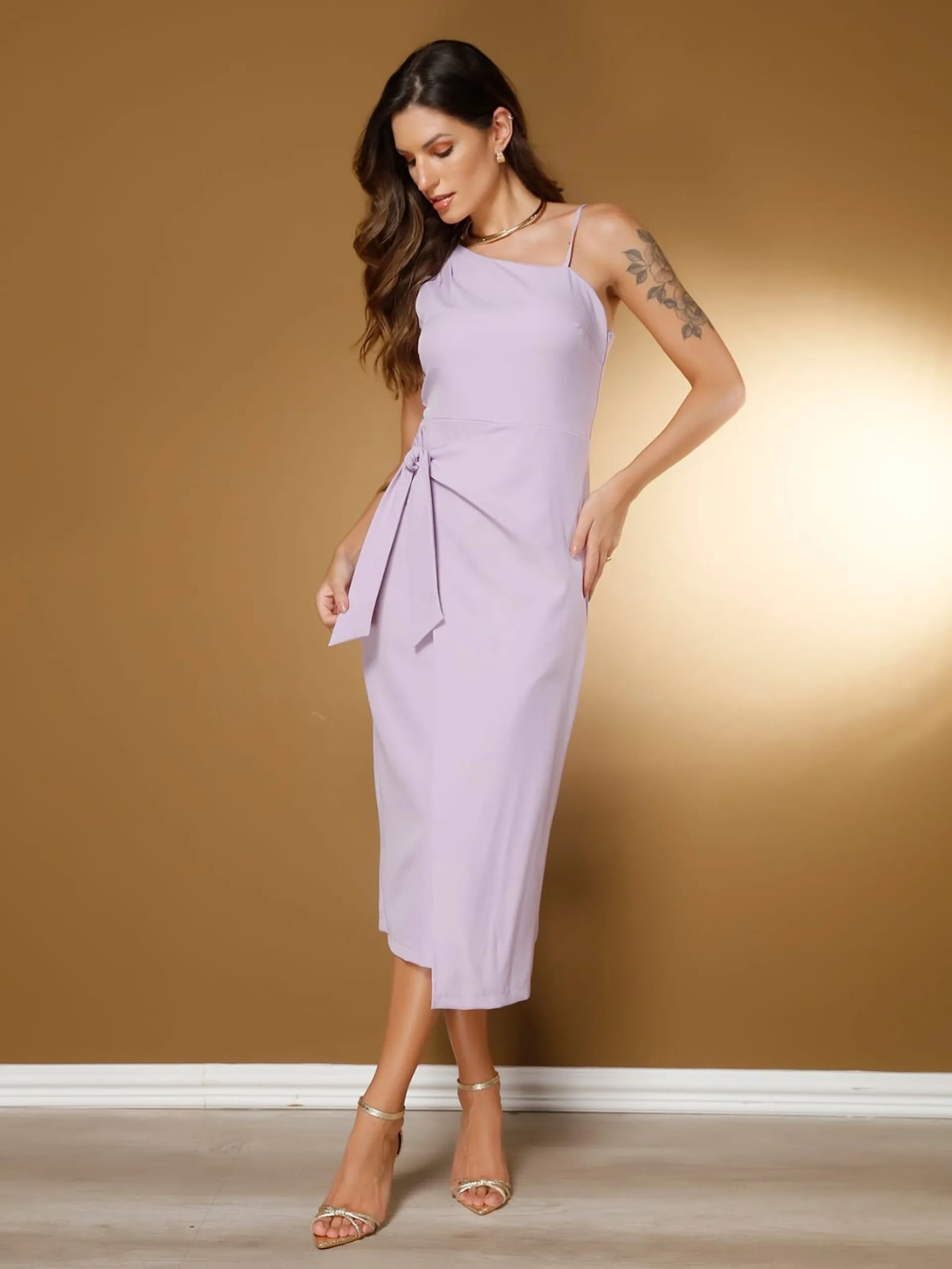 Vestido Midi de Alfaiataria com Amarração Lateral Clara – FIN188