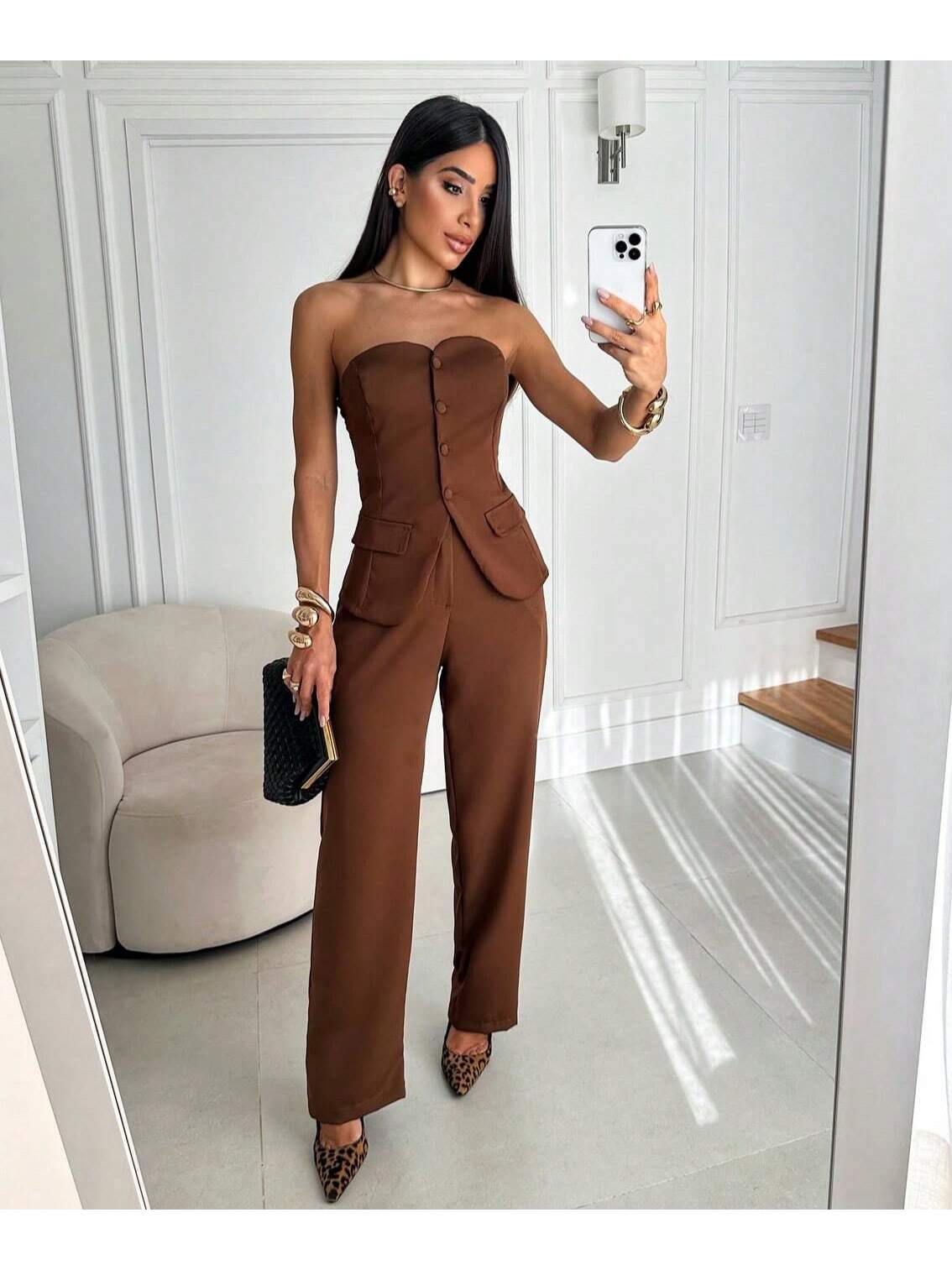 Conjunto de Alfaiataria com Colete Tomara que Caia e Calça Reta