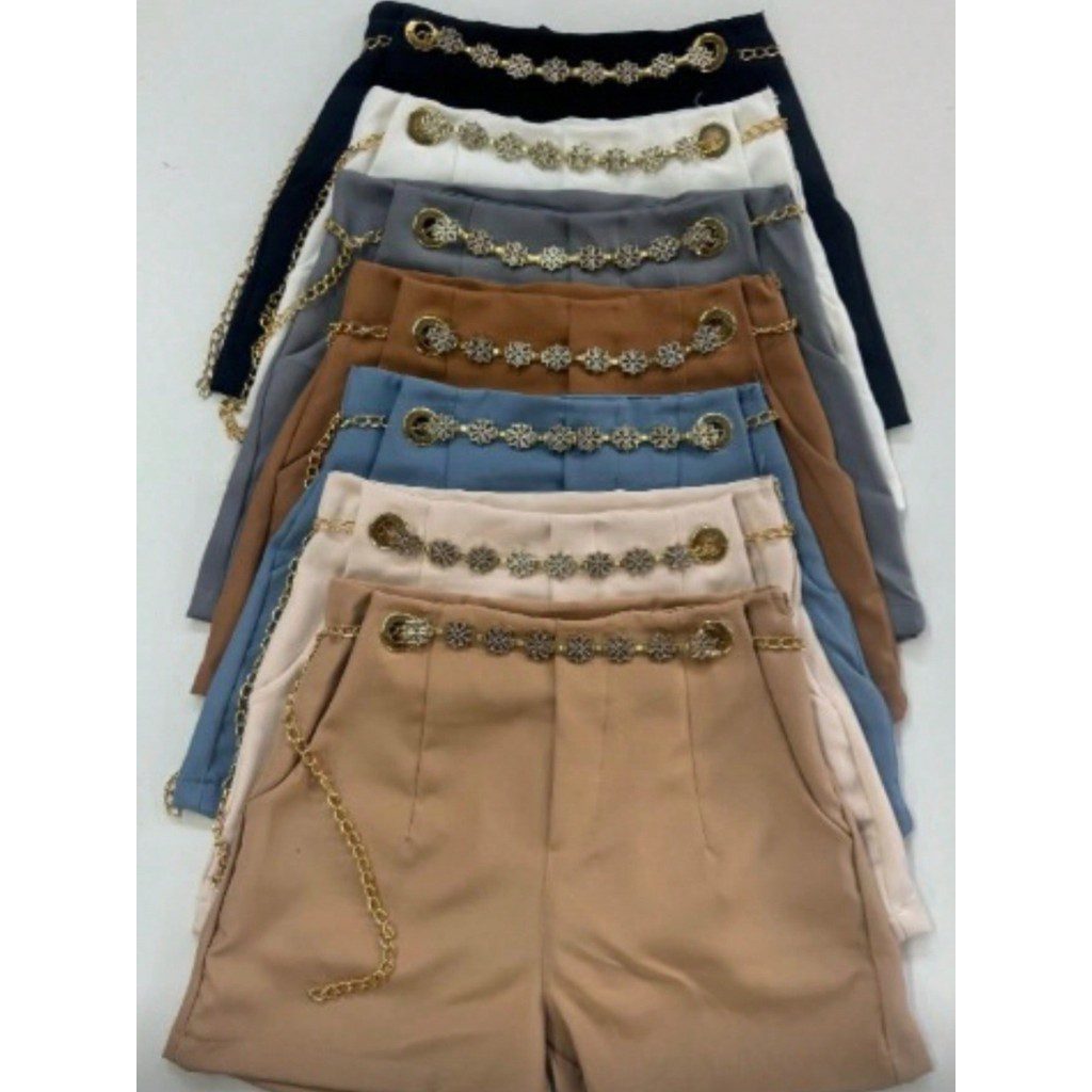 Short de Alfaiataria Cintura Alta com Cinto de Corrente -FIN159 - Imagem 2