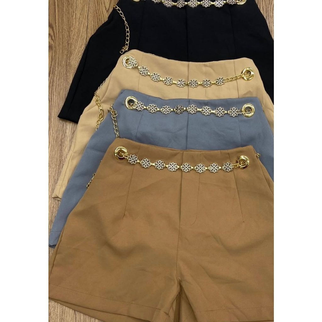 Short de Alfaiataria Cintura Alta com Cinto de Corrente -FIN159 - Imagem 3