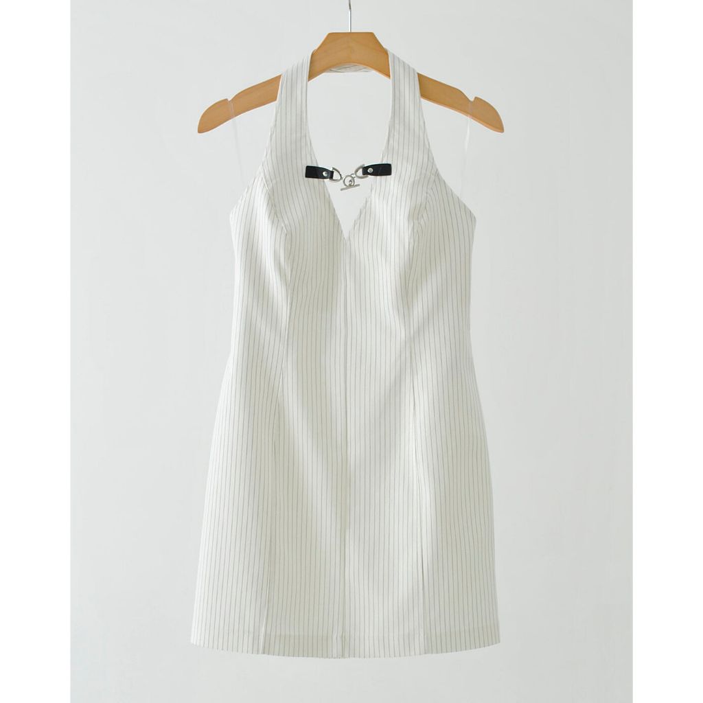 Vestido Curto de Alfaiataria Frente Única Risca de Giz -FIN140 - Imagem 5