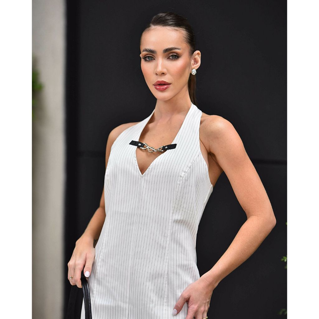 Vestido Curto de Alfaiataria Frente Única Risca de Giz -FIN140 - Imagem 8