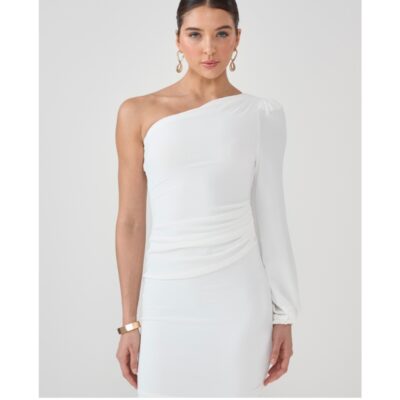 Vestido Branco Curto de Um Ombro Só Érica  -FIN148