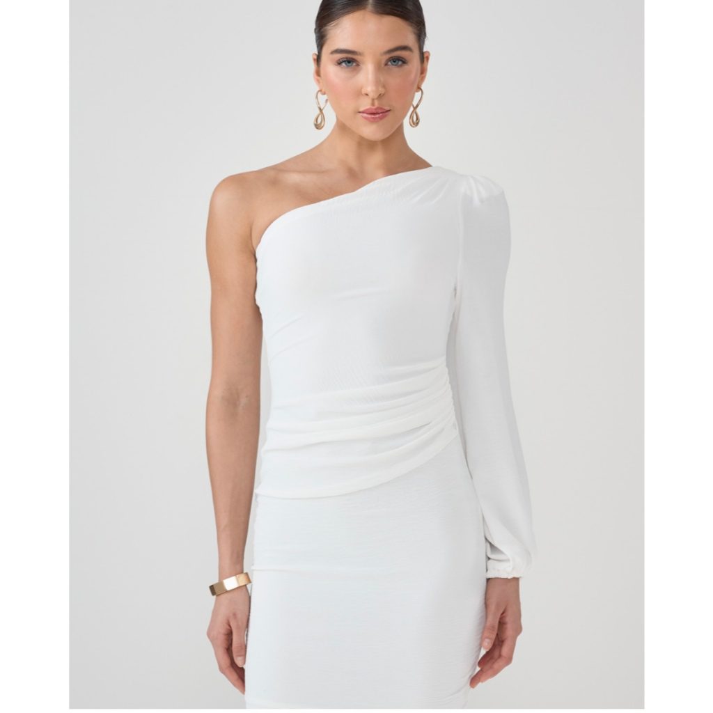 Vestido Branco Curto de Um Ombro Só Érica  -FIN148