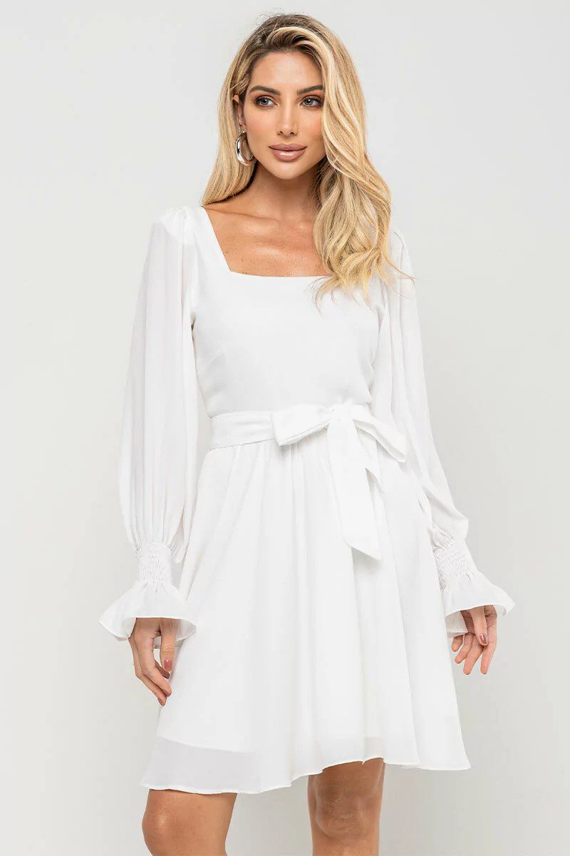 Vestido Curto de Crepe com Manga Longa Hortensia - FIN212 - Imagem 3