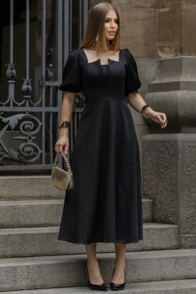 Vestido Midi de Festa com Manga Bufante