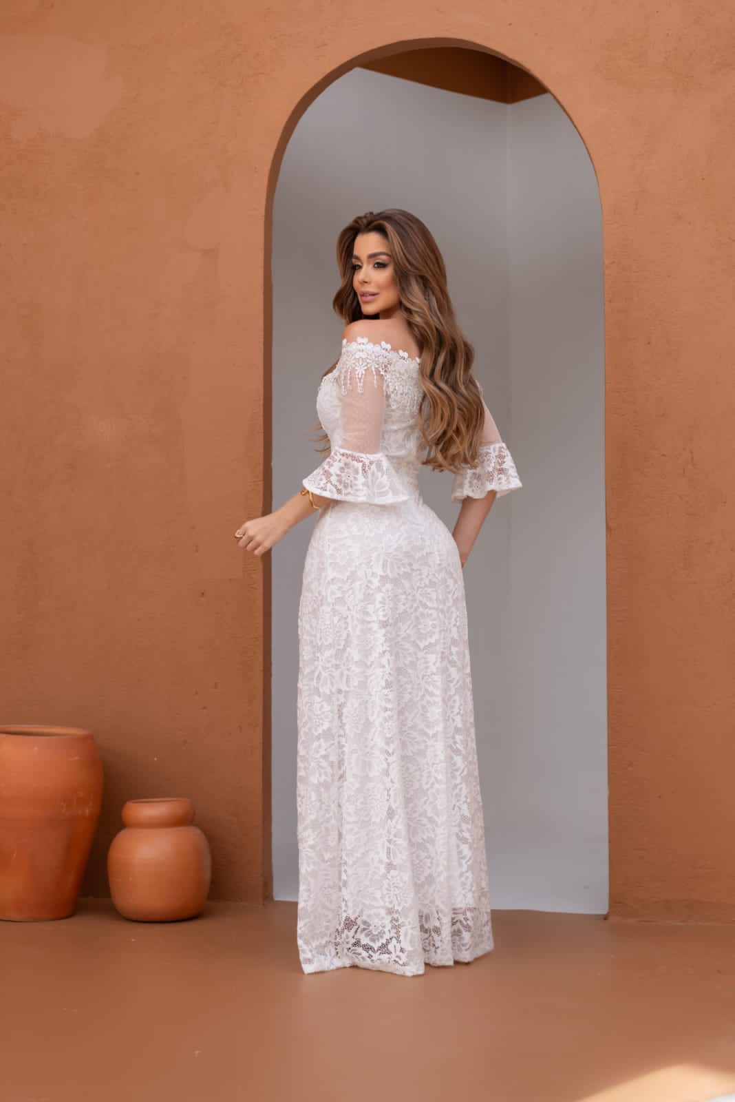 Vestido Longo de Noiva Ombro a Ombro com Renda Guipir Luiza- Casamento – FIN192 - Imagem 4