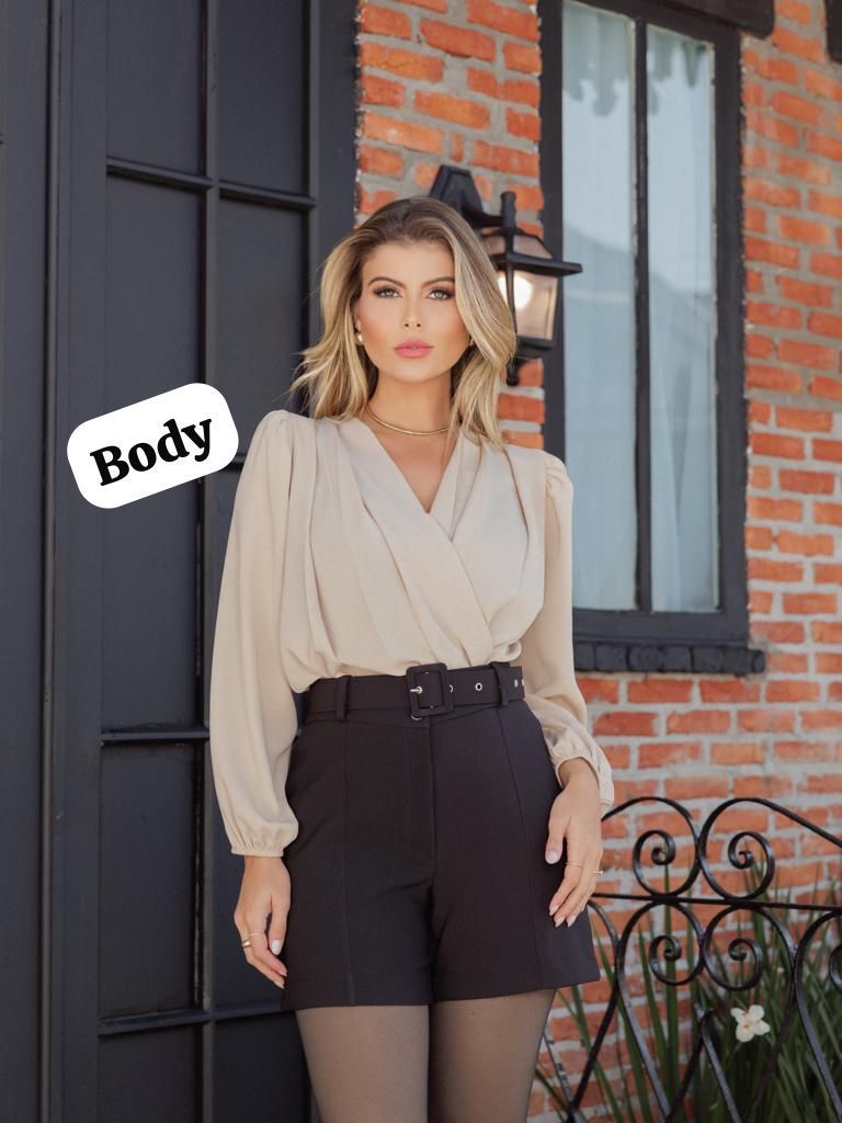 Body Social com Manga Bufante e Decote V Transpassado – FIN191 - Imagem 2