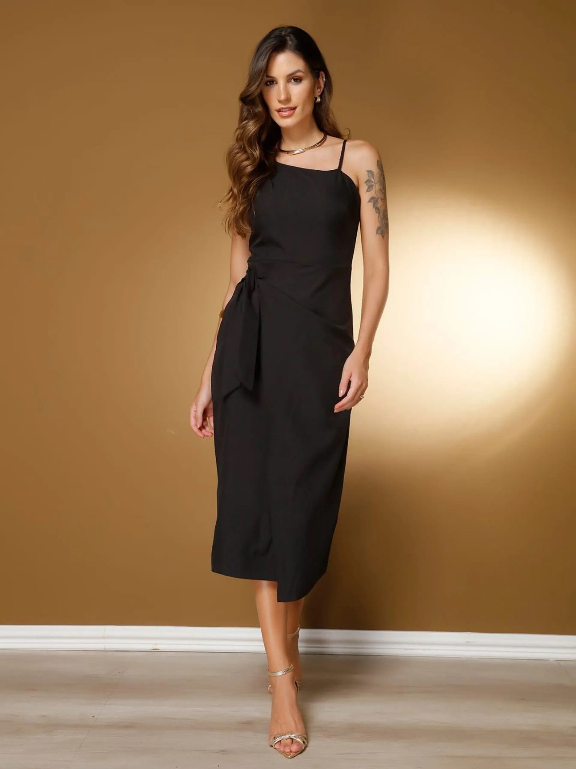 Vestido Midi em Alfaiataria com Amarração Lateral - FIN321 - Imagem 5