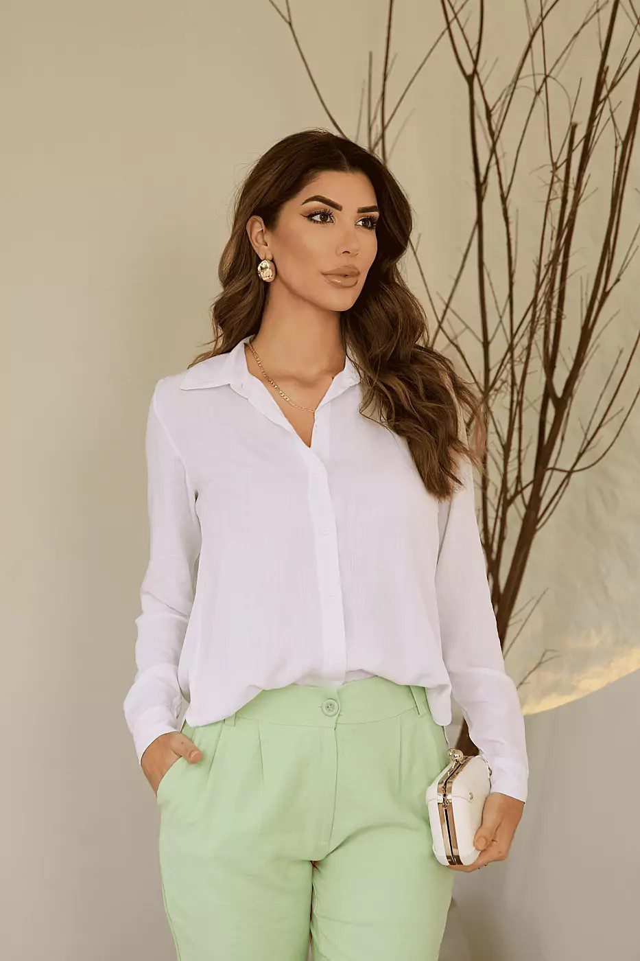 Camisa de Viscolinho Feminina de Manga Longa – FIN185