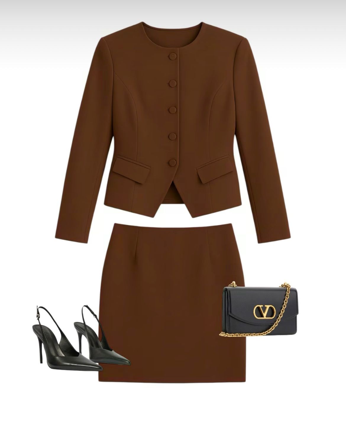 Conjunto de Alfaiataria Feminino com Saia Curta Marrom - FIN144 - Imagem 8