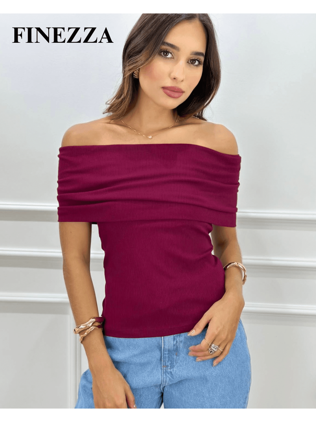 Blusa Ombro a Ombro de Malha Canelada Premium -FIN158 - Imagem 7