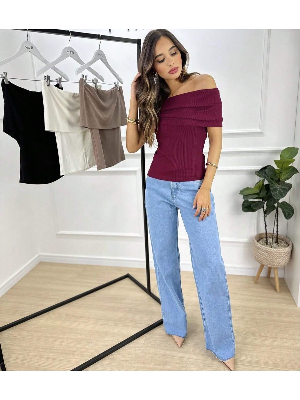 Blusa Ombro a Ombro de Malha Canelada Premium -FIN158 - Imagem 5