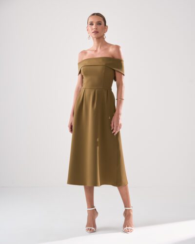 Vestido Midi de Alfaiataria Ombro a Ombro