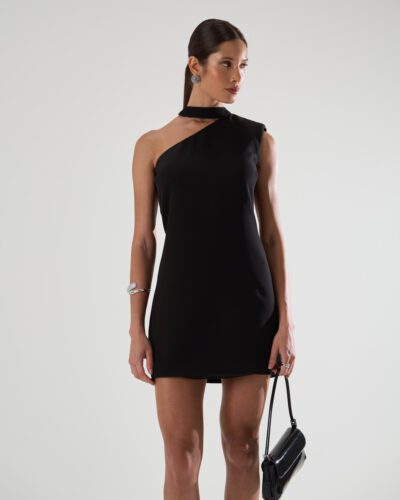 Vestido Curto de Alfaiataria com Gola Alta e Costas Nuas Lorena - FIN171