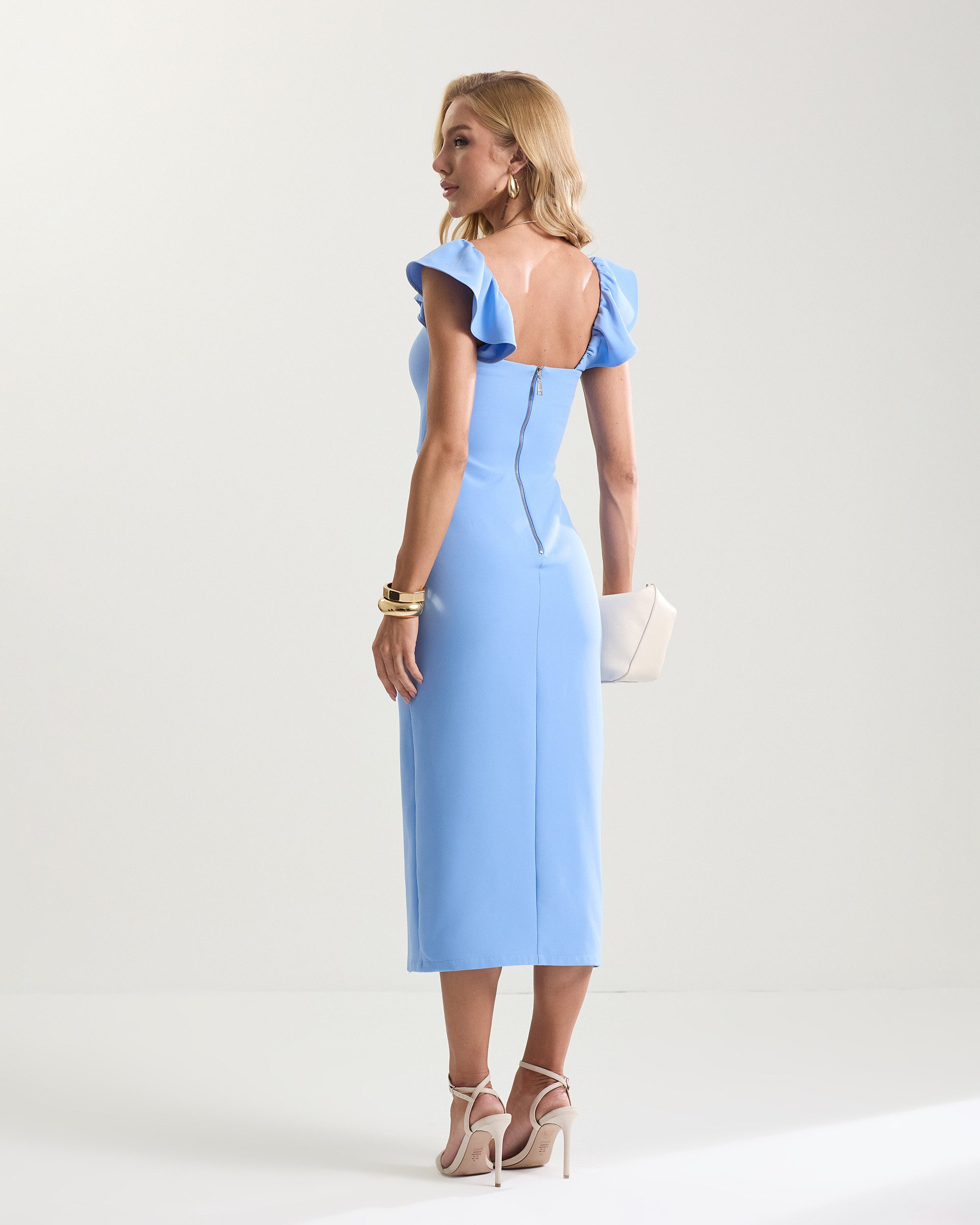 Vestido de Noiva Midi em Alfaiataria com Fenda Soraya - FIN323 - Imagem 9