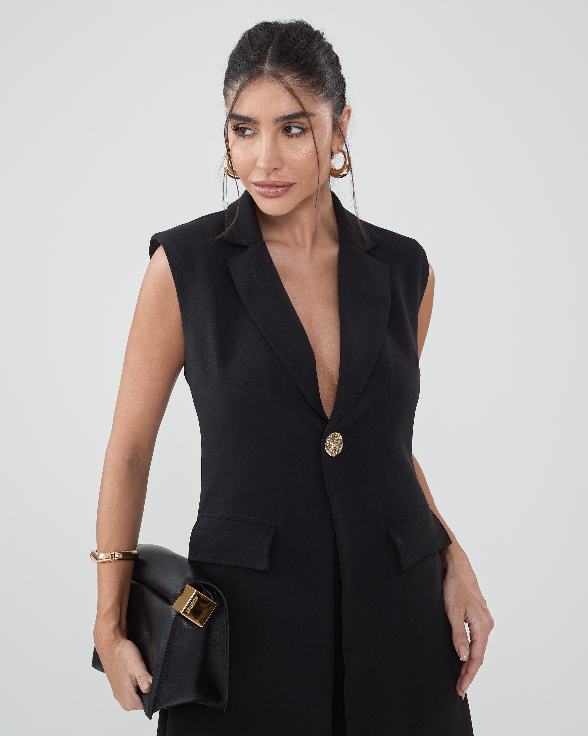 Colete de Alfaiataria Alongado com Decote V