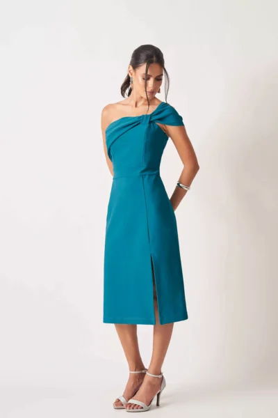 Vestido Midi de Um Ombro Só com Laço Estruturado Mila - FIN225