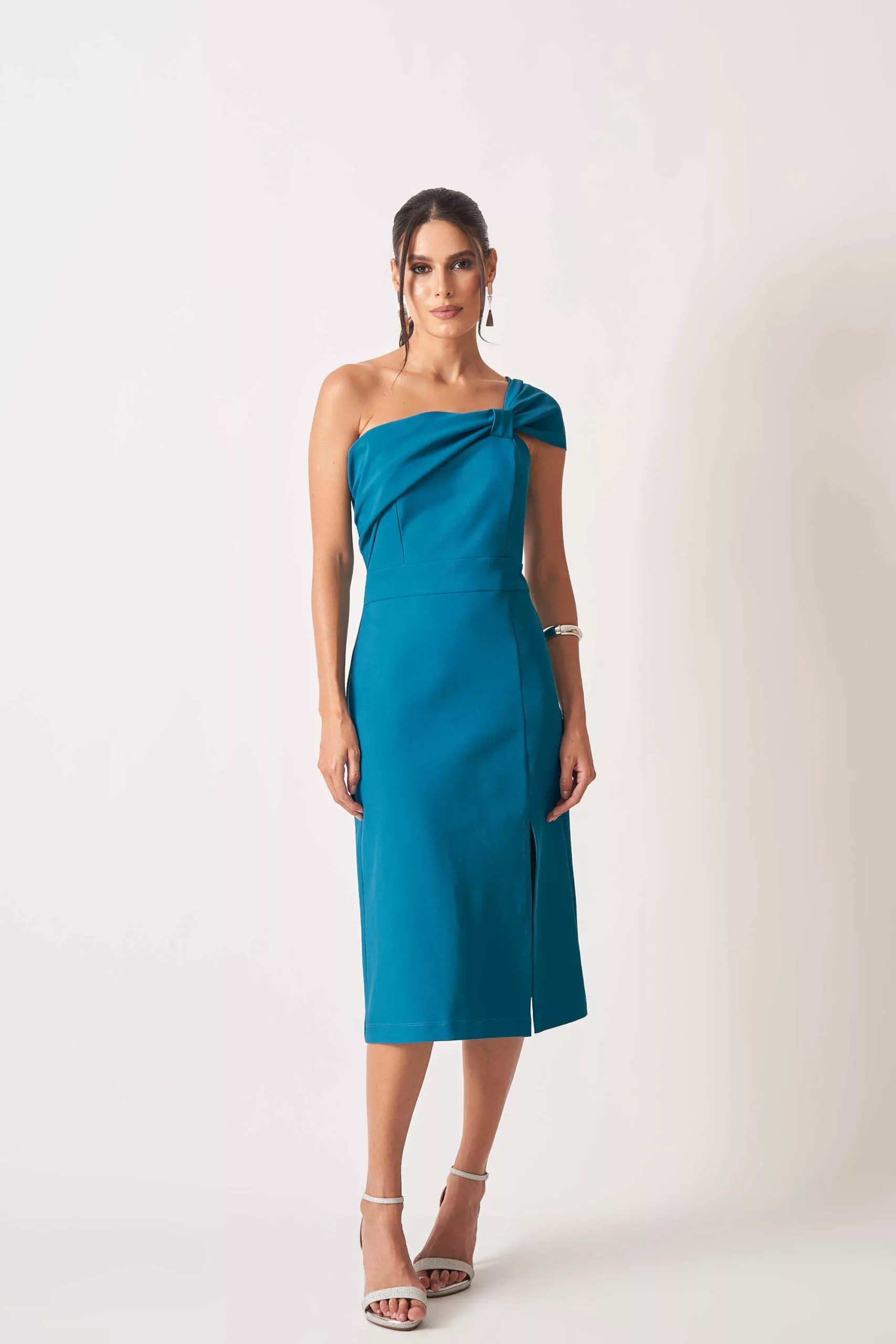 Vestido Midi de Um Ombro Só com Laço Estruturado Mila - FIN225 - Imagem 5