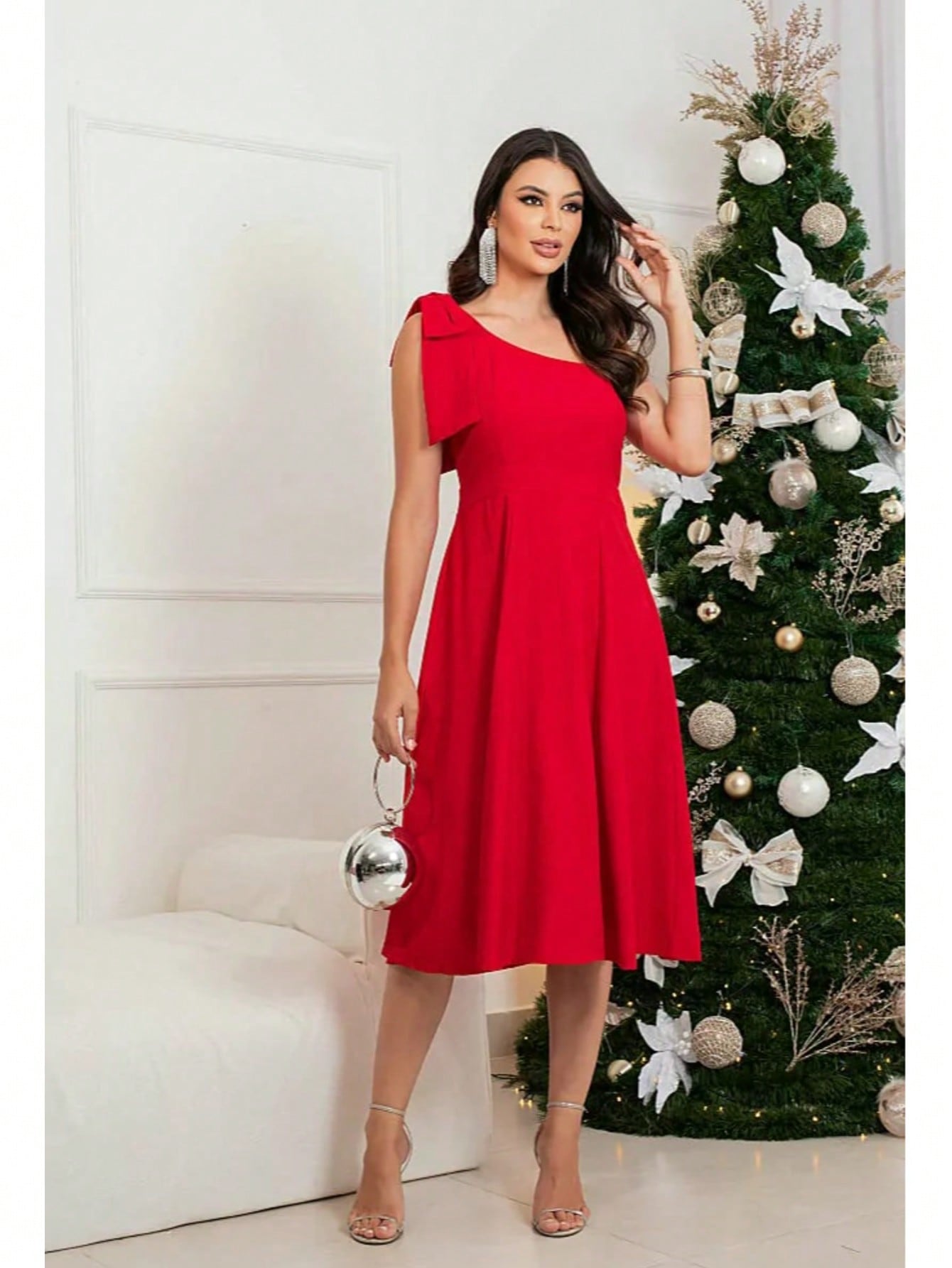 Vestido Vermelho Midi Um Ombro Só Com Laço - Arary