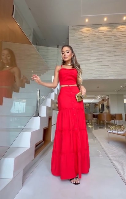 Conjunto Top de Alça e Saia com Botões Eloá